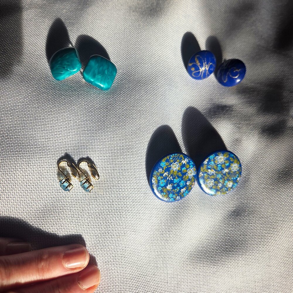 1980s Vintage Clip-on Earrings, Blue Set, 4 Pairs